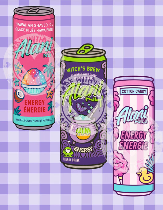 Cartoon Alani Nu Energy Drink Cans – Digital Download Sticker Set (PNG & SVG)